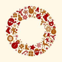 Template of Christmas card with festive decorations. Vector.