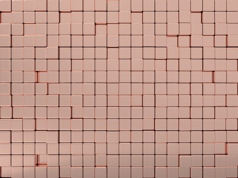 Pink Gold Brick Wall Background With 3d Cubes