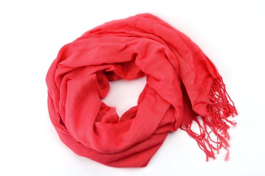 Bright colored female scarf close up on a white isolated background