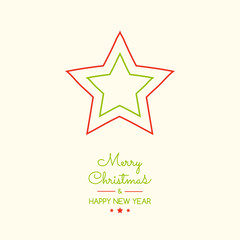 Christmas card in retro style with hand drawn star. Vector.
