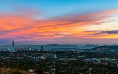 Pretoria, the capitol of South Africa, as viewed from the Klapperkop hill overlooking the city.