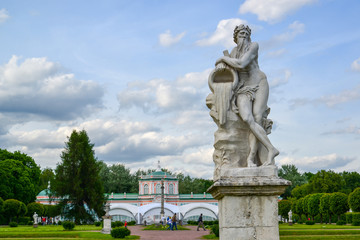 Fototapeta na wymiar Allegory of god of river Scamander - sculpture in park Kuskovo of Moscow, beginning of XVIII century. Russia
