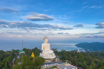 areial photography Phuket big Buddha in blue sky. .Phuket Big Buddha is one of the Phuket island most important and revered landmarks on Phuket island.. © Narong Niemhom