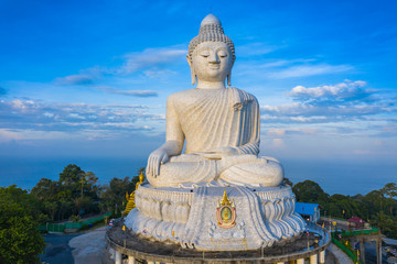 areial photography Phuket big Buddha in blue sky. .Phuket Big Buddha is one of the Phuket island most important and revered landmarks on Phuket island.. © Narong Niemhom