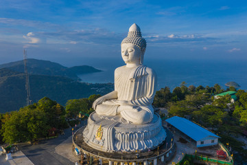 areial photography Phuket big Buddha in blue sky. .Phuket Big Buddha is one of the Phuket island most important and revered landmarks on Phuket island.. © Narong Niemhom