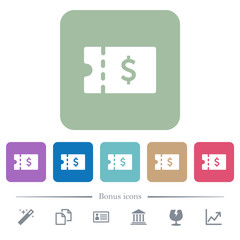 Dollar discount coupon flat icons on color rounded square backgrounds