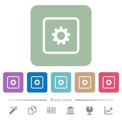 Object settings flat icons on color rounded square backgrounds