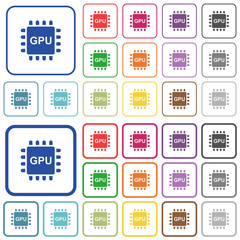 Graphics processing unit outlined flat color icons