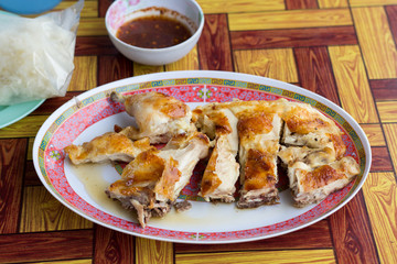 Detailed view of grilled chicken. Slices of grilled chicken breast.