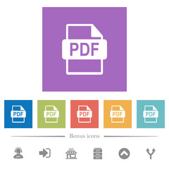 PDF file format flat white icons in square backgrounds