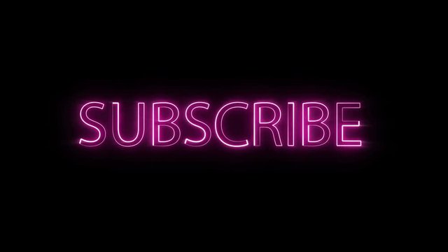 Animation of Subscribe button. Glowing pink neon word. Can be overlay into your project (screen) mode.