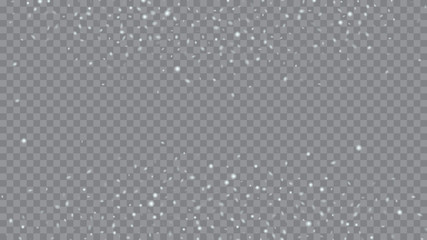 Glitter snowflakes background. Macro snowflakes flying border illustration. Holiday Christmas card design. Transparent base.