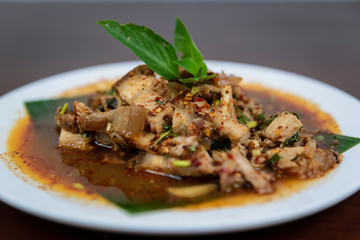 Hot and Spicy Grilled Pork Salad, Nam Tok Moo, Thai Food