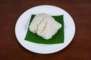 Sticky rice on banana leaf