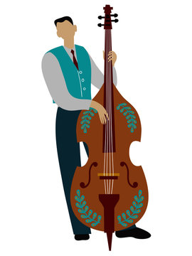 Isolated man playing cello cartoon character, flat doodle vector