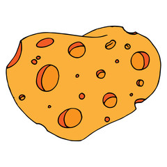 Piece of cheese with holes icon. Vector of cheese with big holes. Hand drawn cartoon piece of cheese.