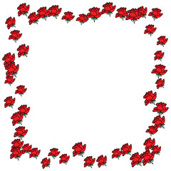 Background on Valentine's Day. Frame of buds of red roses. Square frame. Vector illustration.