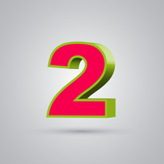 Watermelon 3D vector number 2. Red font with green border isolated on white background