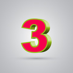Watermelon 3D vector number 3. Red font with green border isolated on white background