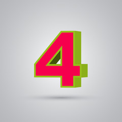 Watermelon 3D vector number 4. Red font with green border isolated on white background