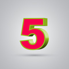 Watermelon 3D vector number 5. Red font with green border isolated on white background