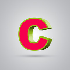 Watermelon 3D vector letter C uppercase. Red font with green border isolated on white background