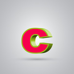 Watermelon 3D vector letter C lowercase. Red font with green border isolated on white background