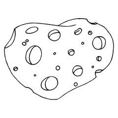 Piece of cheese with holes icon. Vector of cheese with big holes. Hand drawn cartoon piece of cheese.