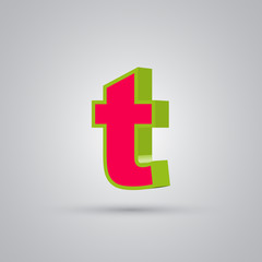 Watermelon 3D vector letter T lowercase. Red font with green border isolated on white background