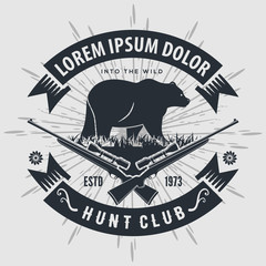 Vintage style hunt club logo with hunting rifles. Vector illustration