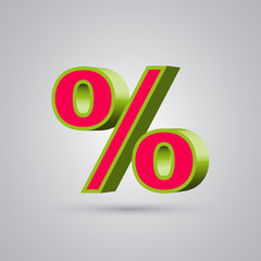 Watermelon 3D vector percent symbol. Red font with green border isolated on white background