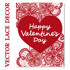 Elegant card Valentine's Day with flowers lace
