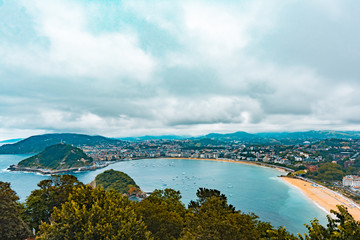 La Concha bay from mount Urgull, San Sebastian. Spain