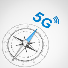 Compass on White Background, 5G Mobile Technology Concept