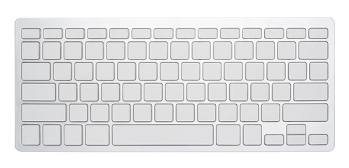 Blank silver computer keyboard, with empty 78 keys for your idea, isolated on white background.