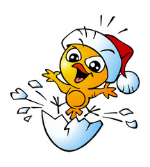 chick with a santa hat and an egg