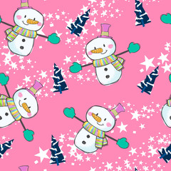 cute snowman seamless pattern