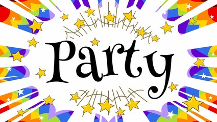 rainbow party invitation starburst panel with text