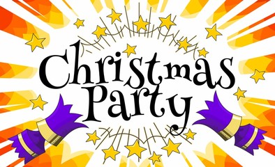 christmas cracker party invitation announcement purple over orange manga starburst with text