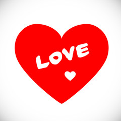 Red heart with text. Suitable for template. Vector illustration.