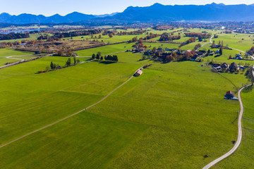 Fototapeta na wymiar Aerial view, Staffelsee with islands, Garmisch Partenkirchen region, Ostallgäu, Bavaria, Germany