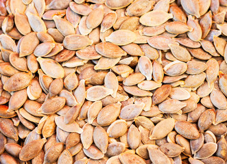 Pumpkin seeds without Husk close up – copy space for text