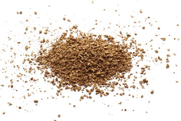 Instant coffee granules isolated on white background and texture