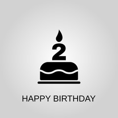 The birthday cake with candles in the form of number 2 icon. Happy Birthday concept symbol design. Stock - Vector illustration can be used for web.