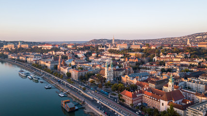 Fototapeta na wymiar Panorama of the Danube Parliament Budapest airborne copter