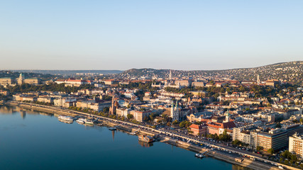 Fototapeta na wymiar Budapest's morning panorama taken from drone height