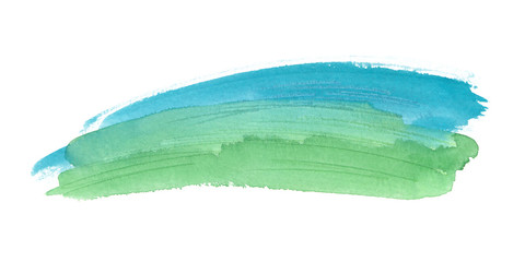 Light green and blue brush strokes painted in watercolor on clean white background