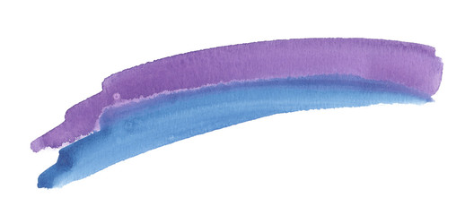 Blue and purple double brush stroke painted in watercolor on clean white background
