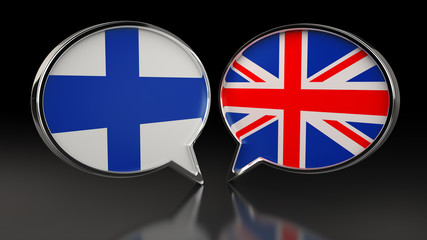 Finland and United Kingdom flags with Speech Bubbles. 3D illustration