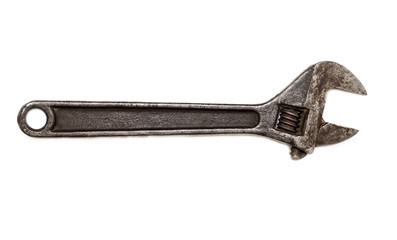 Swedish adjustable wrench. old wrench on isolated white background. plumbing repair.